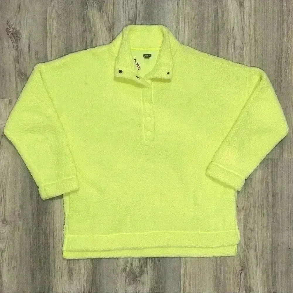 NWT Aerie Oversized Sherpa Fleece Pullover Sweatshirt Top Neon Yellow Size M